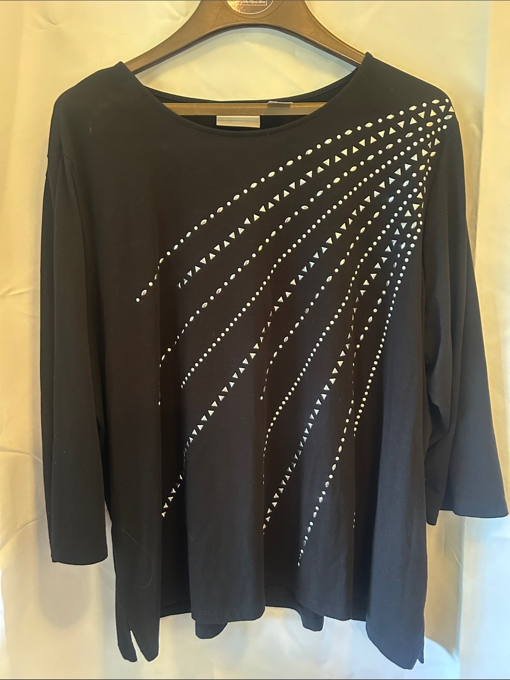 Alfred Dunner Black Long Sleeve Top with White Stud Trail